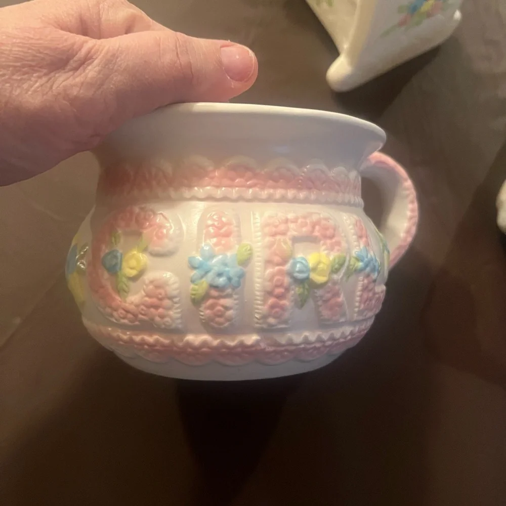 Charming Baby Shower Ceramic Set - White and Pink
